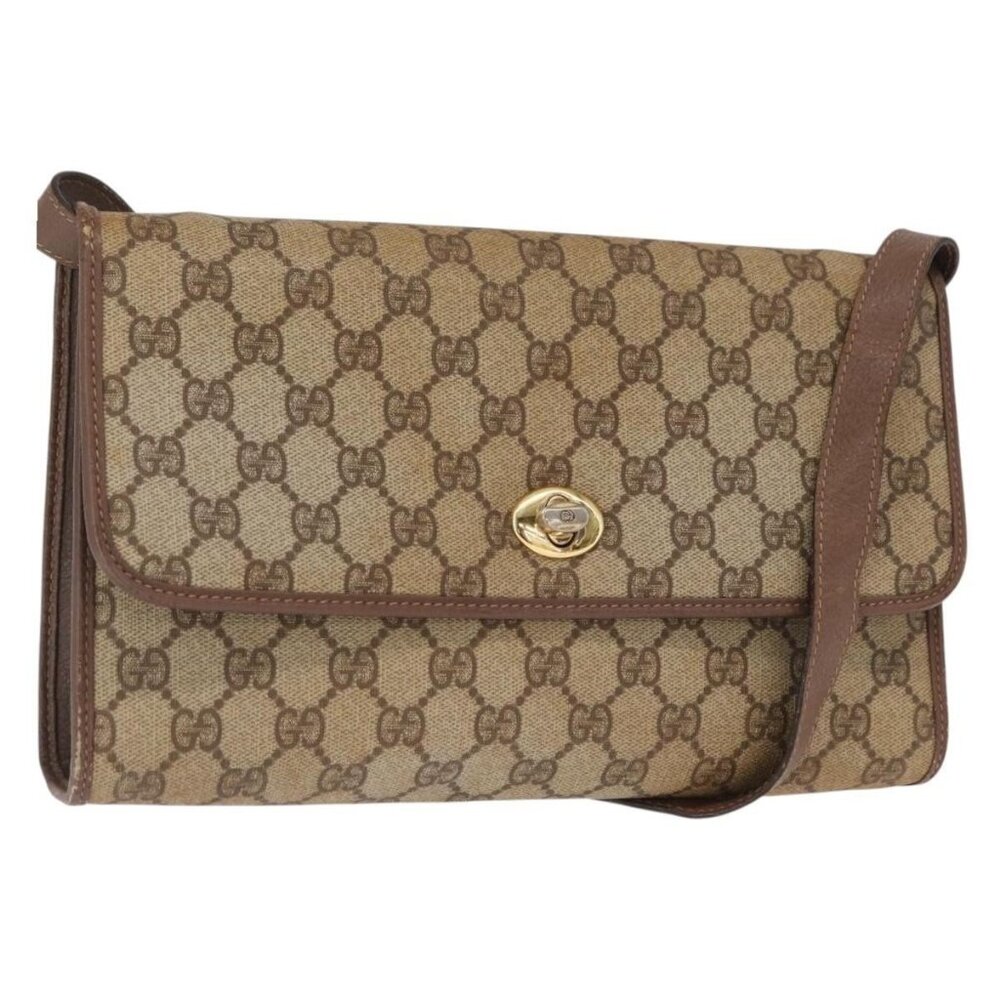 Authentic GUCCI GG Supreme Shoulder Bag PVC Beige Gold 004 115 6197